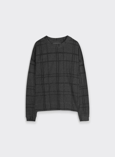 Cotton / Cashmere Checked Round Neck Sweatshirt