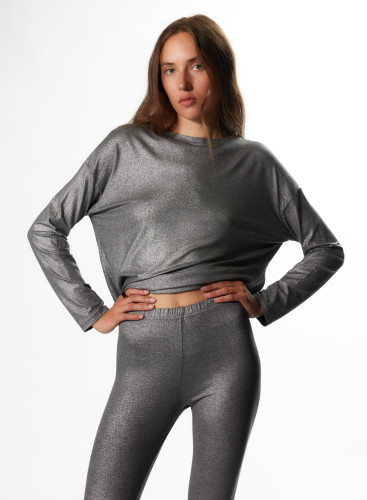 Grey Metallic Viscose / Elastane Legging WOMEN