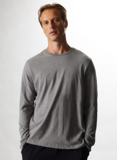 Grey Deluxe Cotton Long Sleeve T-Shirt MEN|Majestic Filatures