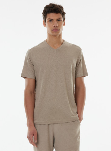 V-neck short sleeves t-shirt in Linen / Elastane