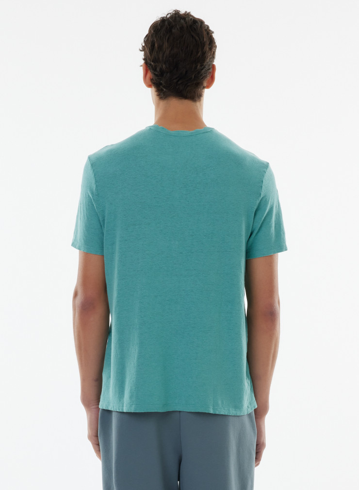 T-Shirt mit Rundhalsausschnitt und kurzen Ärmeln aus Leinen / Elasthan