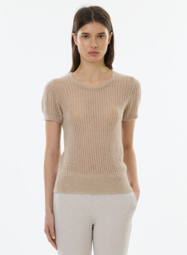 Round neck short sleeves sweater in Wool / Silk / Cashmere