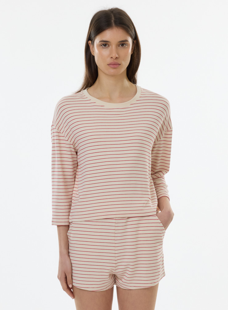 T-shirt Col Rond Manches 3/4 en Viscose / Elasthanne