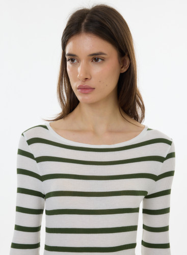 Boat neck 3/4 sleeves t-shirt in Viscose / Linen / Elastane