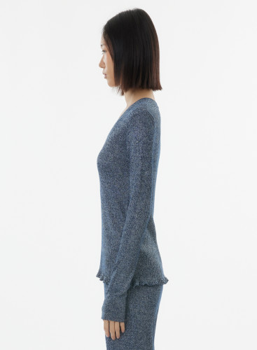 V-neck ribbed sweater in Viscose / Iridescent fiber