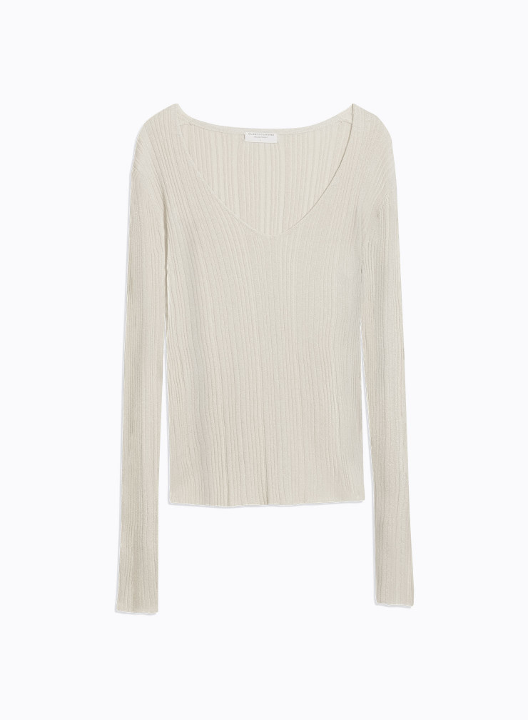 V-neck long sleeves sweater in Organic Cotton / Viscose