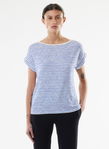 Boatneck Short Sleeve T-shirt Viscose / Linen / Elastane