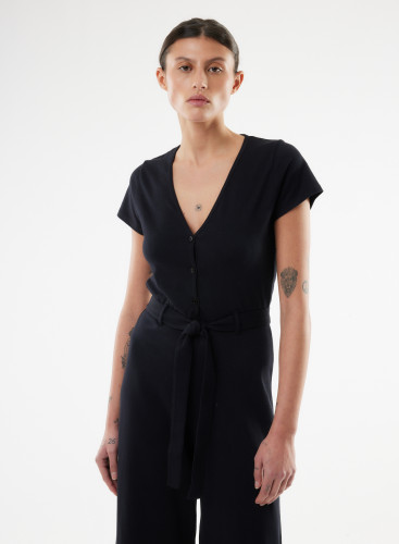 V-neck short sleeves jumpsuit in Organic Cotton
