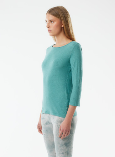 Boat neck 3/4 sleeves t-shirt in Linen / Elastane