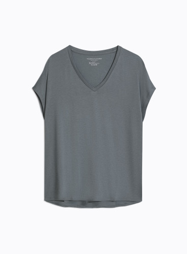 Camiseta de manga corta con cuello en V de Lyocell / Algodón orgánico