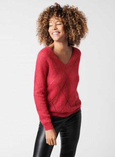 V-neck sweater with pointelle pattern