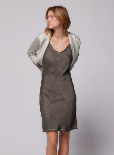 Dress Thin straps Sleeves in Linen / Silk