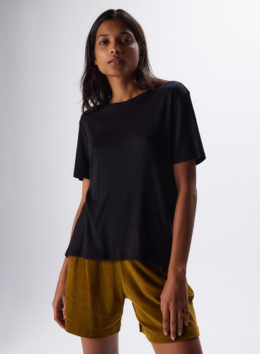 Modal / Cotton / Silk Fine Ribbed T-shirt with Elbow Sleeves