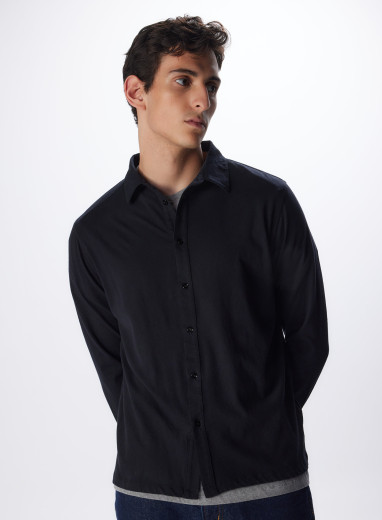 Black Deluxe Cotton Long sleeve Shirt MEN|Majestic Filatures