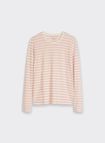Cotton / Cashmere Striped Long Sleeve Round Neck T-Shirt