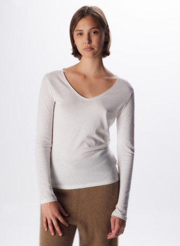 Cotton / Cashmere V-Neck Long Sleeve T-Shirt